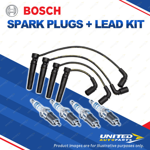 Bosch 4 Spark Plugs+Lead Kit for Holden Barina TK SA086 1.6L I4 77KW 05-11