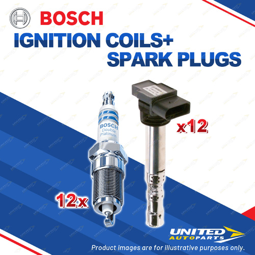 Bosch 12 Spark Plugs+12 Ignition Coils for Audi A8 D3 4E 6.0L BHT W12 48V 05-10