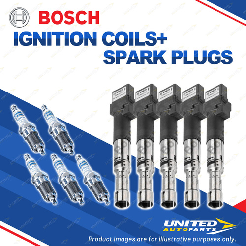 Bosch 5 Spark Plugs+5 Ignition Coils for Volkswagen Bora TYPE 4 1J 2.3L V5 01-07