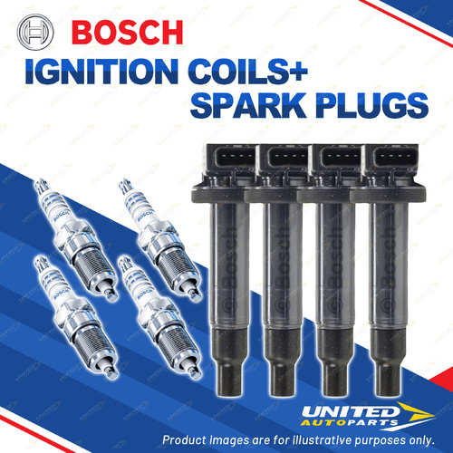Bosch 4 Spark Plugs+4 Ignition Coil for Toyota Echo 1.5L 1NZFE I4 16V 80KW 99-05