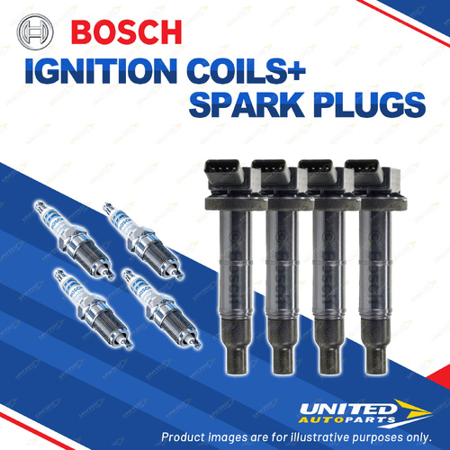 Bosch 4 Spark Plugs+4 Ignition Coils for Toyota Camry ACV40R ACV40 2.4L 2AZFE I4