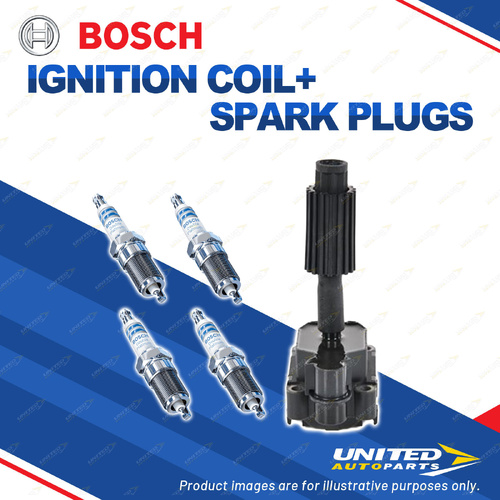 Bosch 4 Spark Plugs+Ignition Coil for Ford Transit VH VJ 2.3L E5FB I4 16V 00-08