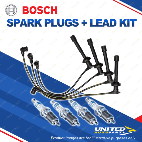 Bosch 4 Spark Plugs+Lead Kit for Nissan Bluebird U14 EU14 1.8L SR18DE I4 96-98