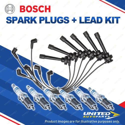 Bosch 6 Spark Plugs+Lead Kit for Mitsubishi Pajero NL V25 V45 3.5L 6G74 V6 97-00