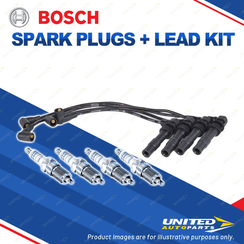 Bosch 4 Spark Plugs+Lead Kit for Volkswagen Polo 6N 1.4L I4 16V AHW 55KW 00-01