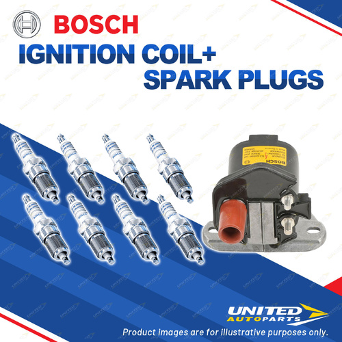 Bosch 8 Spark Plugs+Ignition Coil for Mercedes Benz 500SE 500SEC S500 W140 C140