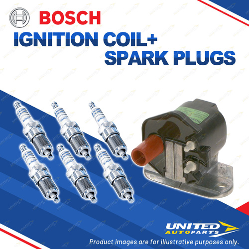 Bosch 6 Spark Plugs+Ignition Coil for Mercedes Benz 300SEL W140 3.2L I6 91-93