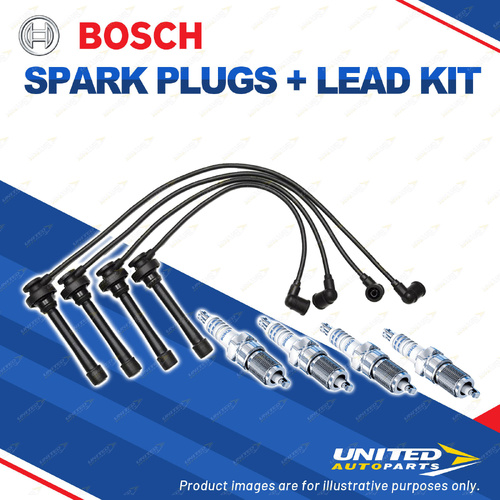 Bosch 4 Spark Plugs+Lead Kit for Mitsubishi Lancer CC CE Chariot Eterna I4