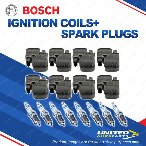 Bosch 8 Spark Plugs+8 Ignition Coils for Mercedes Benz CL55 CLK55 AMG 5.4L V8
