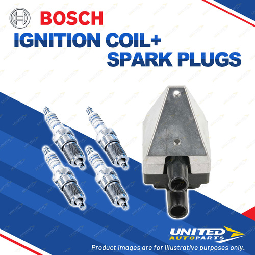 Bosch 4 Spark Plugs+Ignition Coil for Mercedes Benz C200 C220 W202 2.0L 2.2L I4