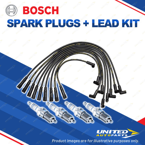 Bosch 4 Spark Plugs+Lead Kit for Holden Commodore VK 1.9L I4 1984-1987