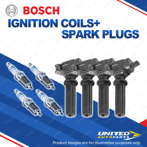 Bosch 4 Spark Plugs+4 Ignition Coils for Ford Falcon FG X 2.0L I4 179KW 12-16