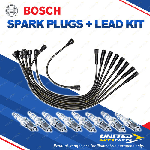 Bosch 8 Spark Plug+Lead Kit for Holden Monaro One Tonner Panel Premier HJ HX HZ