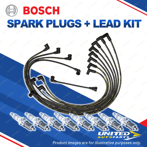 Bosch 8 Spark Plugs+Lead Kit for Holden Belmont Kingswood Premier Statesman V8