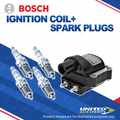 Bosch 4 Spark Plugs+Ignition Coil for Mitsubishi Magna TM TN 2.6L 4G54 I4 85-89