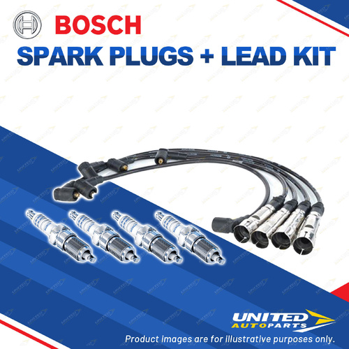 Bosch 4 Spark Plugs+Lead Kit for Volkswagen Polo 6N 1.6L I4 8V AEE 55KW 96-00