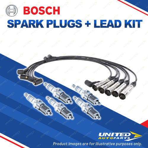 Bosch 5 Spark Plugs+Lead Kit for Volkswagen Caravelle T4 70 2.5L ACU I5 93-96