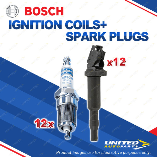 Bosch 12 Spark Plugs+12 Ignition Coils for BMW 760Li F02 6.0L V12 400KW 12-14