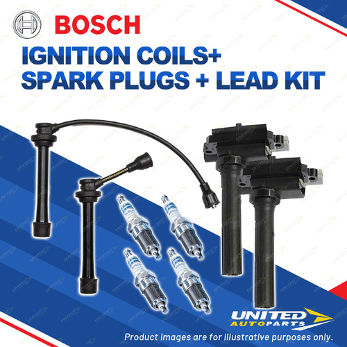 Bosch 4 Spark Plugs 2 Coils Lead Kit for Suzuki Ignis Swift SX4 1.5L 1.6L I4