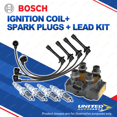 Bosch 4 Spark Plugs Coil Lead Kit for Mazda 626 GF GFSP GFSS 2.0L I4 97-02