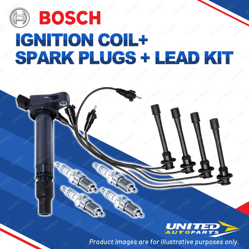 Bosch 4 Spark Plugs Coil Lead Kit for Toyota Hilux RZN185R 2.7L I4 112KW 00-02