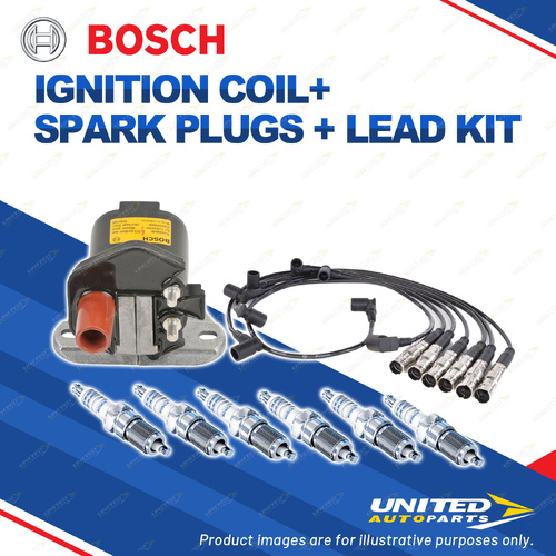Bosch 6 Spark Plugs Coil Lead Kit for Mercedes Benz 300SE W126 3.0L I6