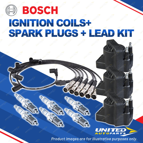Bosch 6 Spark Plugs 3 Coil Lead Kit for Mercedes Benz 260E W124 2.6L I6 88-91