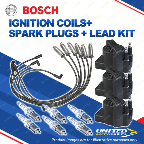Bosch 6 Spark Plugs 3 Coil Lead Kit for Holden Commodore VG VN Calais 3.8L 125KW