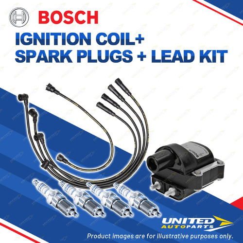 Bosch 4 Spark Plugs Coil Lead Kit for Mitsubishi Sigma GK GN 2.0L I4 70KW 83KW
