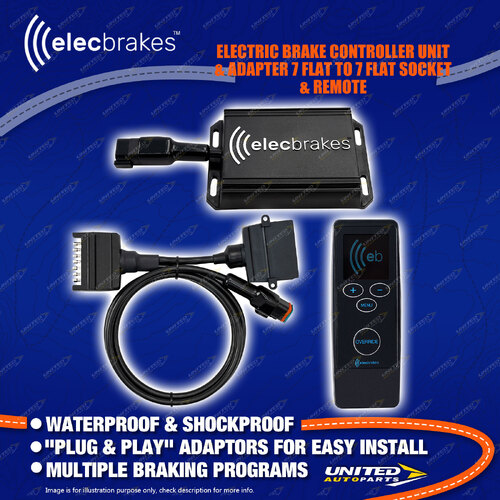 Elecbrakes Electric Brake Controller + Adaptor + Remote 7 Flat to 7 Flat Socket