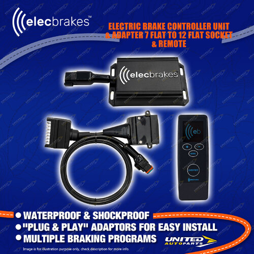 Elecbrakes Electric Brake Controller + Adaptor + Remote 7 Flat to 12 Flat Socket