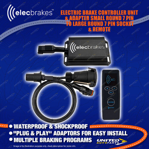 Elecbrakes Electric Brake Controller + Adaptor + Remote Bundle A7SR-7LR socket