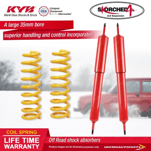 Fr KYB SKORCHED 4'S Shocks Raised King Springs for Landcruiser VDJ76 VDJ78 VDJ79