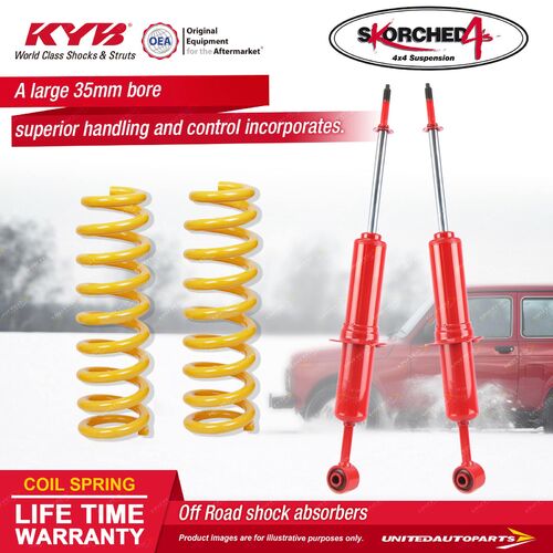 Front KYB SKORCHED 4'S Shock Absorbers Raised King Springs for Prado 120 Series