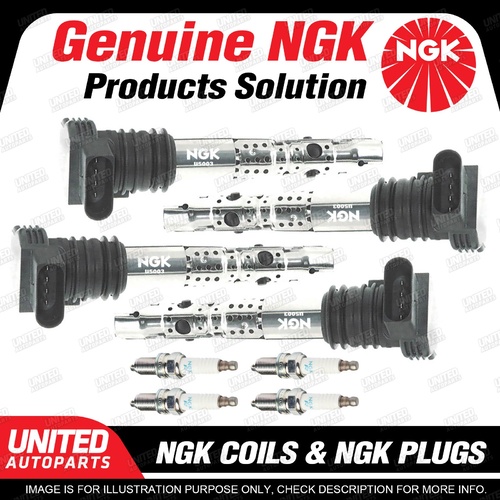 NGK 4 Spark Plugs + 4 Igniton Coils for Audi A4 B7 2.0L 4Cyl 2005-2008