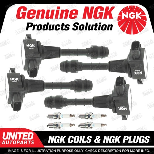 NGK 4 Spark Plugs + 4 Igniton Coils for Nissan Micra K12 1.4L 4Cyl