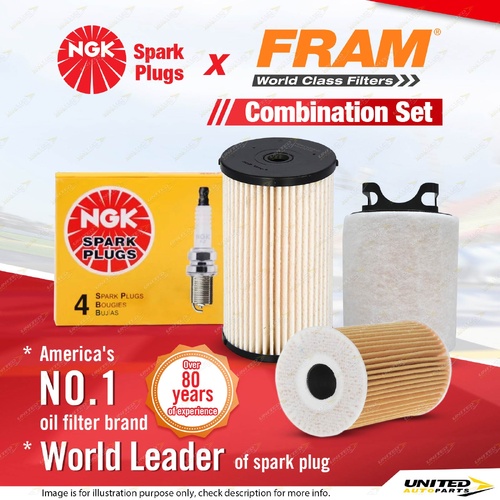 NGK Standard Spark Plugs + Fram Filter Service Kit for Volkswagen Caddy 2K CAYD