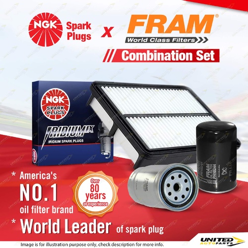 NGK Iridium IX Spark Plugs + Fram Filter Service Kit for Kia Sportage KM 2.0L