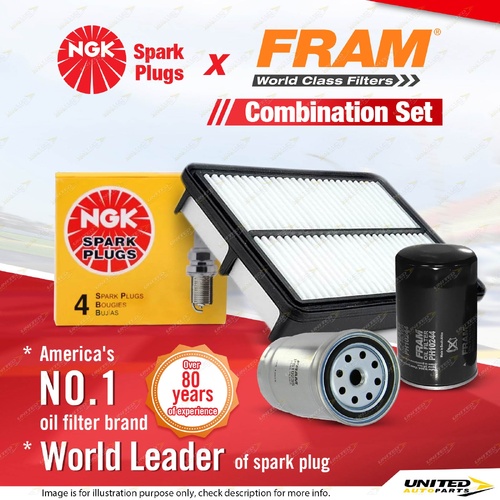 NGK Standard Spark Plugs + Fram Filter Service Kit for Kia Sportage KM 2.0L