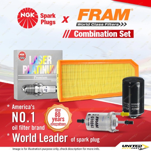 NGK Laser Platinum Spark Plugs + Fram Filter Service Kit for VW Eos 1F BWA