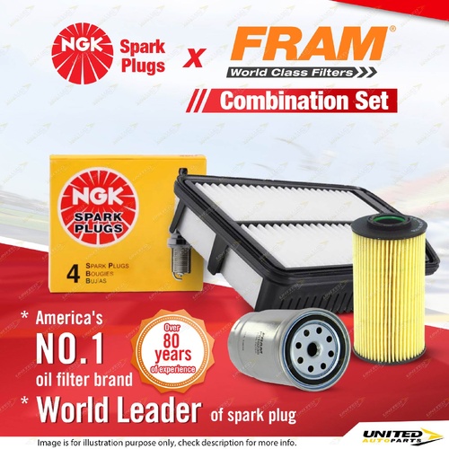 NGK Standard Spark Plugs + Fram Filter Service Kit for Kia Sportage SL 2013-On