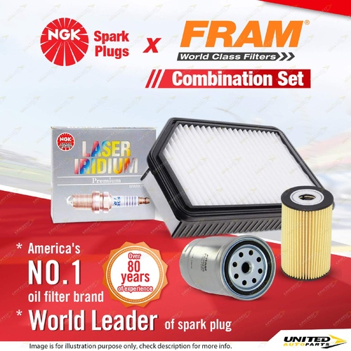 NGK Iridium Spark Plugs + Fram Filter Service Kit for Hyundai Accent RB 1.6L