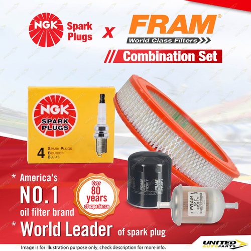 NGK Standard Spark Plugs + Fram Filter Service Kit for Mazda B1600 1.6 1971-1977