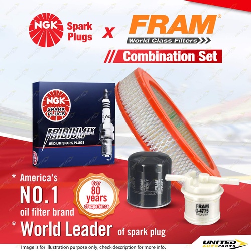 NGK Iridium IX Spark Plugs + Fram Filter Service Kit for Mazda B2000 2.0L
