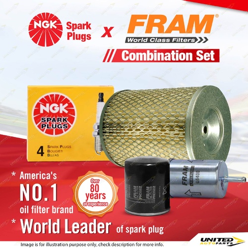 NGK Standard Spark Plugs + Fram Filter Service Kit for Nissan Urvan E24 2.4L