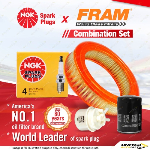 NGK Standard Spark Plugs + Fram Filter Service Kit for Toyota Hilux RN40 1.6L