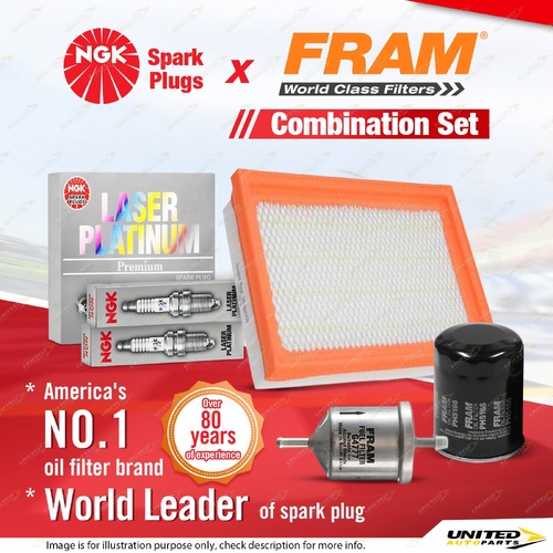 NGK Platinum Spark Plugs + Fram Filter Service Kit for Nissan Navara D22 3.3L