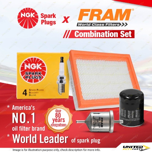 NGK Standard Spark Plugs + Fram Filter Service Kit for Nissan Navara D21 2.4L