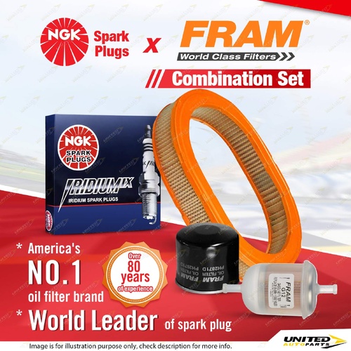 NGK Iridium IX Spark Plugs + Fram Filter Kit for Ford Laser KA KB KC Meteor GA