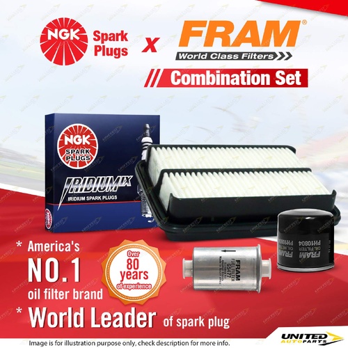 NGK Iridium IX Spark Plugs + Fram Filter Service Kit for Daihatsu Charade G203